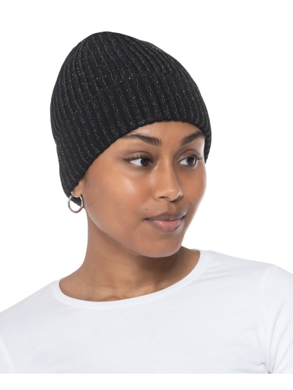 NWT Style & Co. Womens Solid Shine Cuff Beanie MC15421001 Black